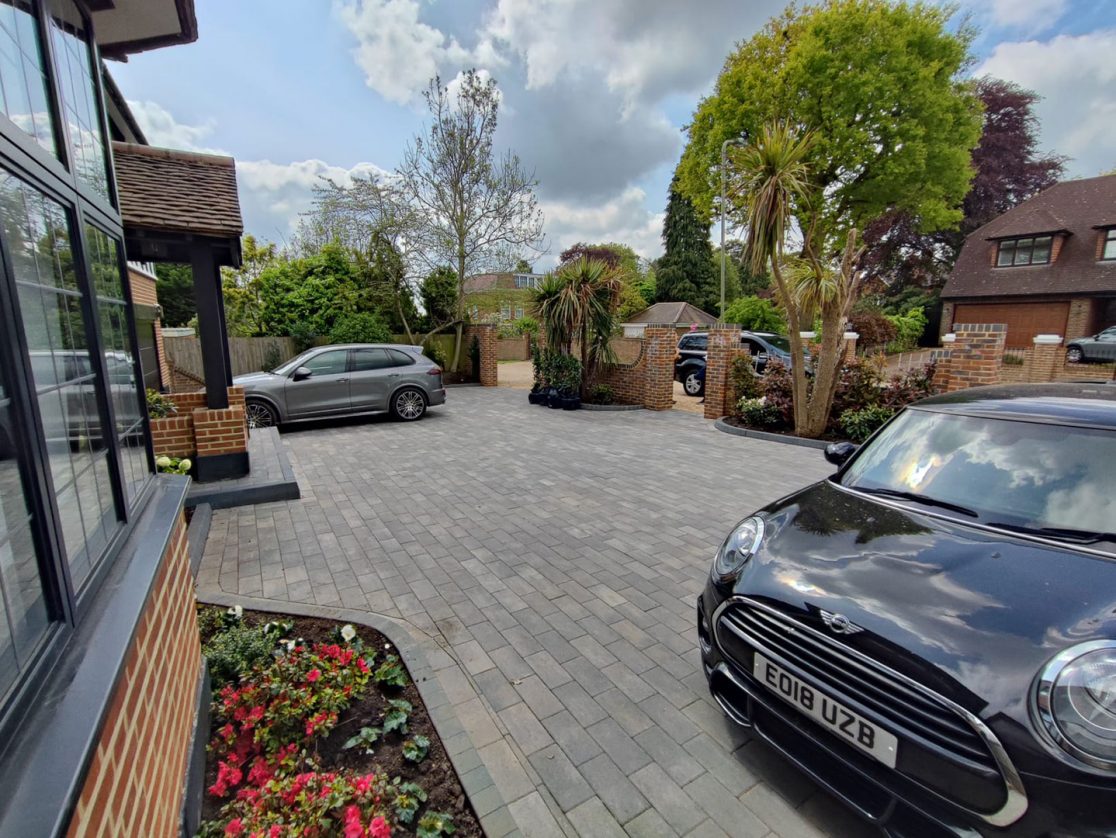 Block paving driveway and brick walls Arkley, North London