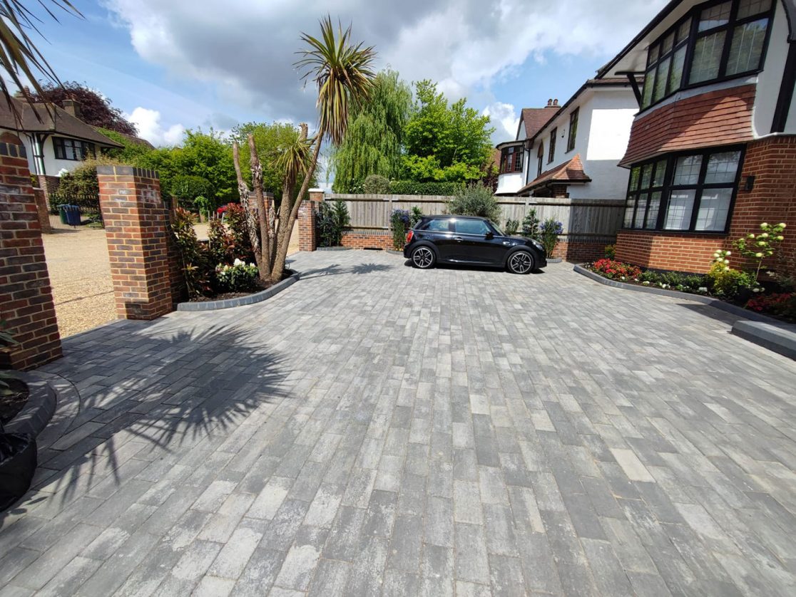 Block paving driveway and brick walls Arkley, North London