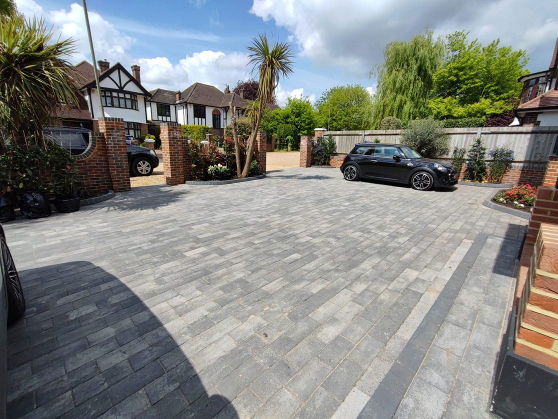 Block paving driveway and brick walls Arkley, North London