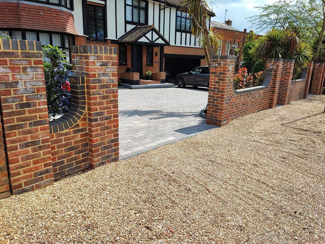 Block paving driveway and brick walls Arkley, North London