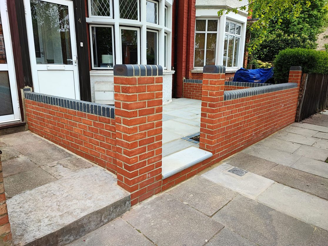 Indian Sandstone patio and brick wall Palmers Green, North London