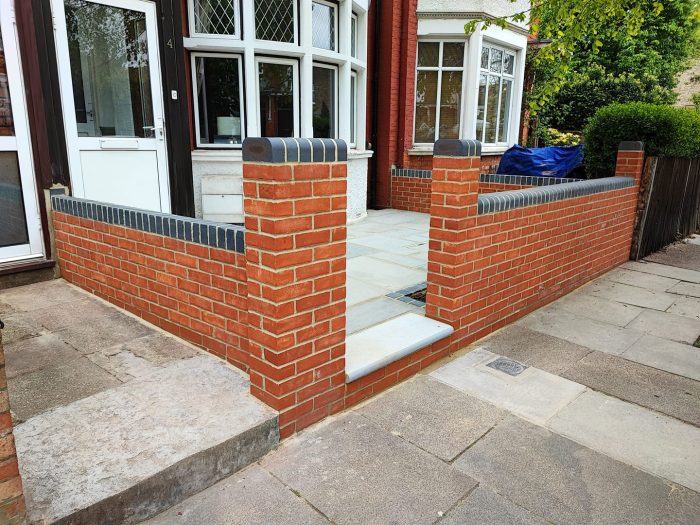 Indian Sandstone patio and brick wall Palmers Green, North London