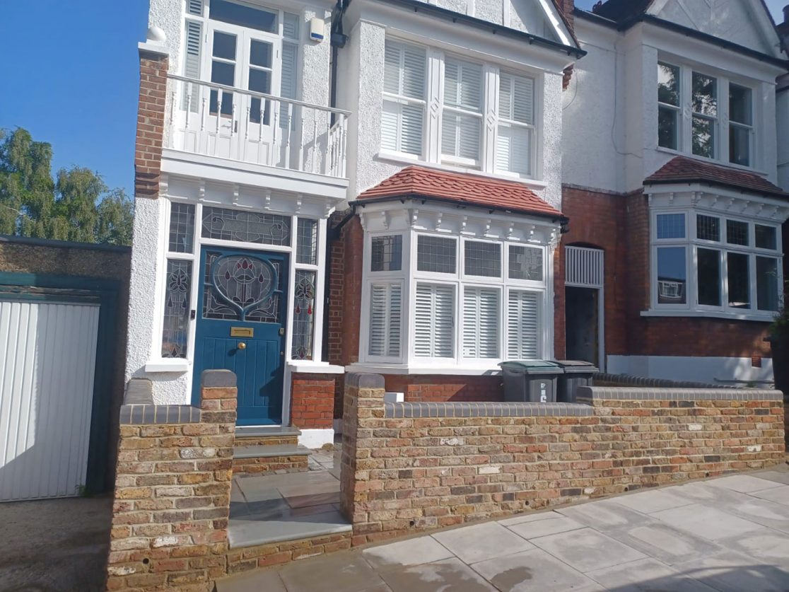 Indian Sandstone patio and brick walls Muswell Hill, North London
