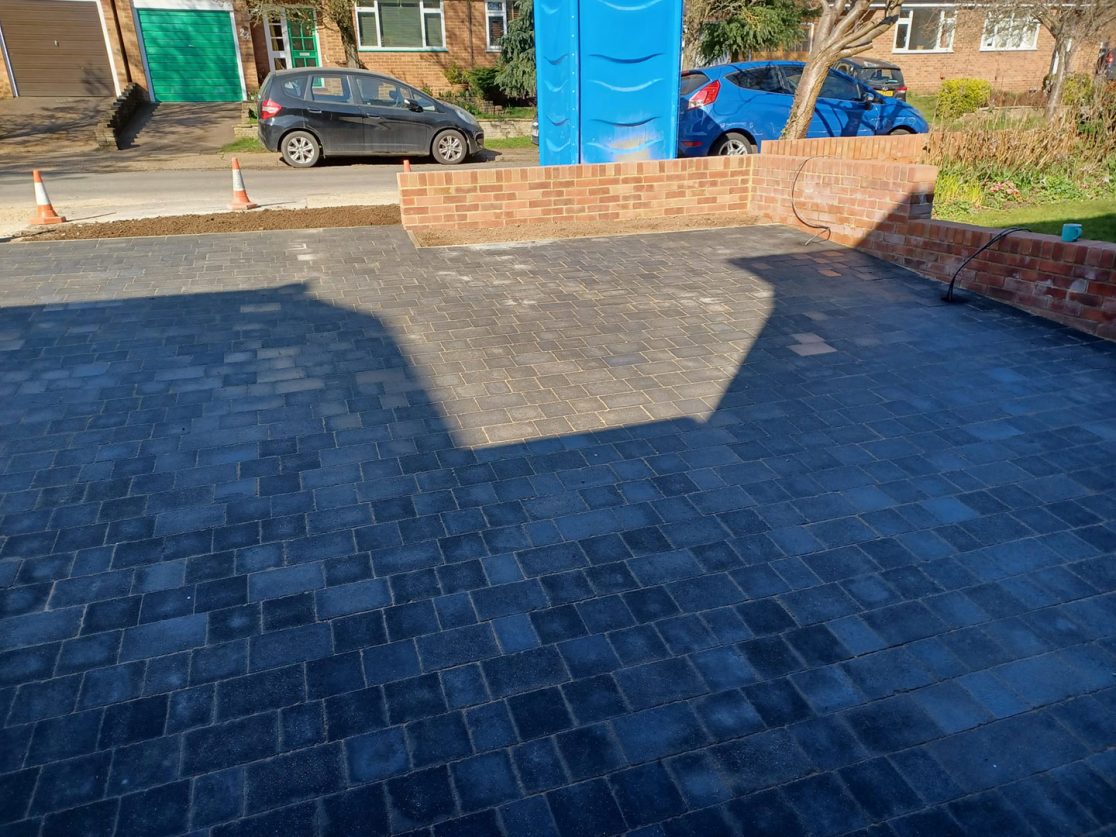 Tegula block paving driveway and brick walls Hertfordshire