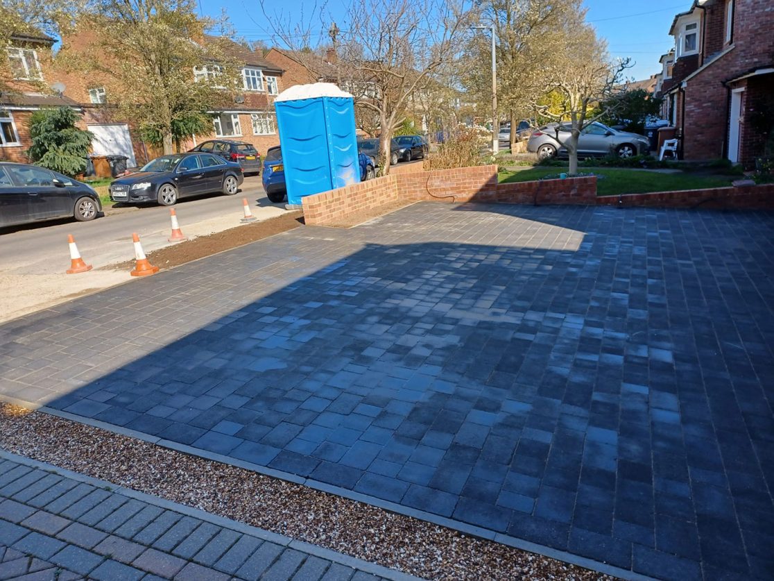 Tegula block paving driveway and brick walls Hertfordshire